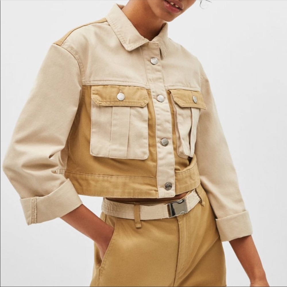 Berksha cropped denim utility jacket.